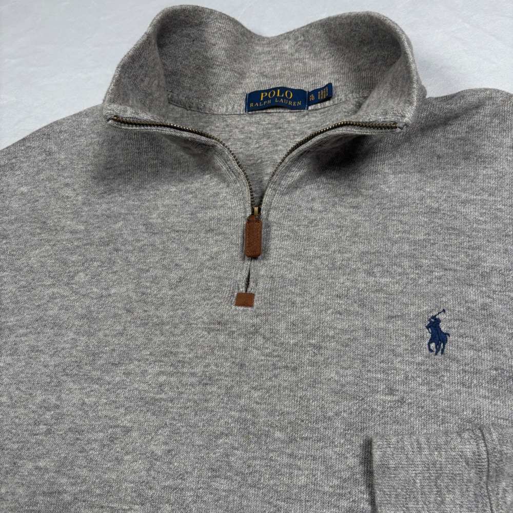 Polo Ralph Lauren Quarter Zip Pullover Mens XL Gray Heathered Cotton Sweater